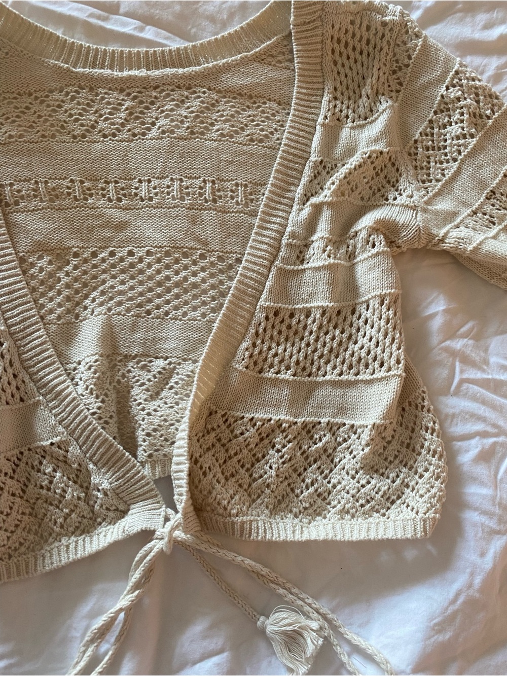 aerie Cream Open-Weave Knit Cardigan